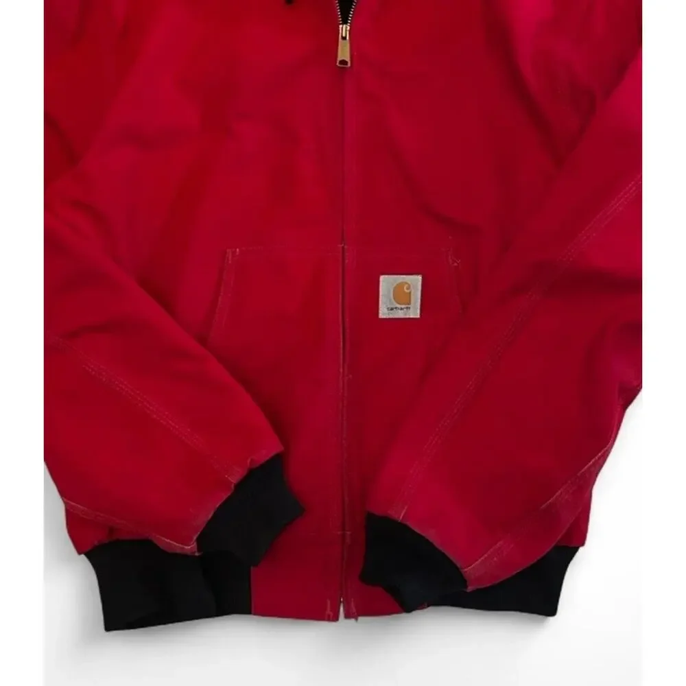 Vintage 90s Carhartt JR100 Red Hooded Thermal Canvas Duck Jacket Men’s Large - Picture 7 of 16
